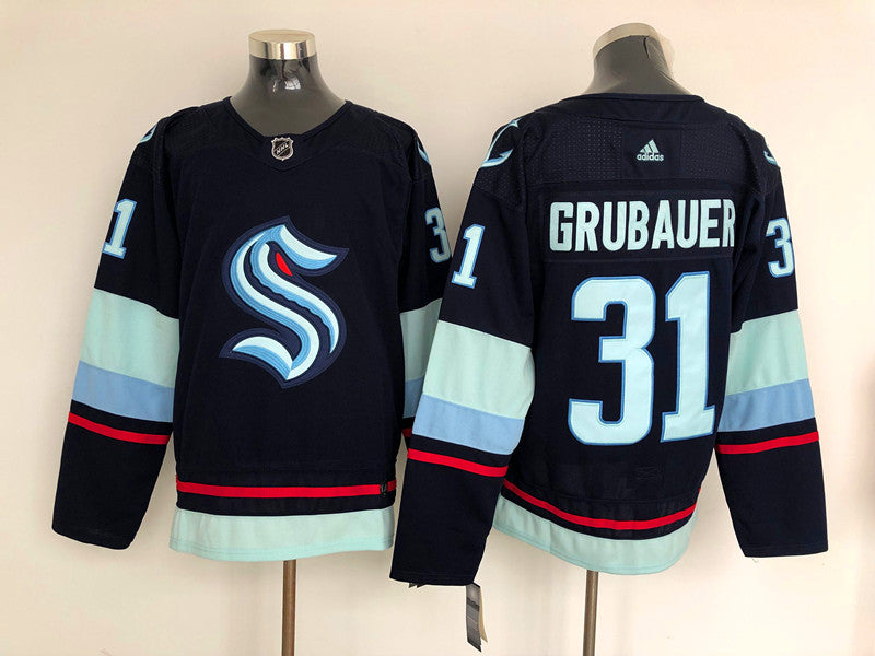 Men's Seattle Kraken Philipp Grubauer #31 Navy Home Breakaway Player Jersey1
