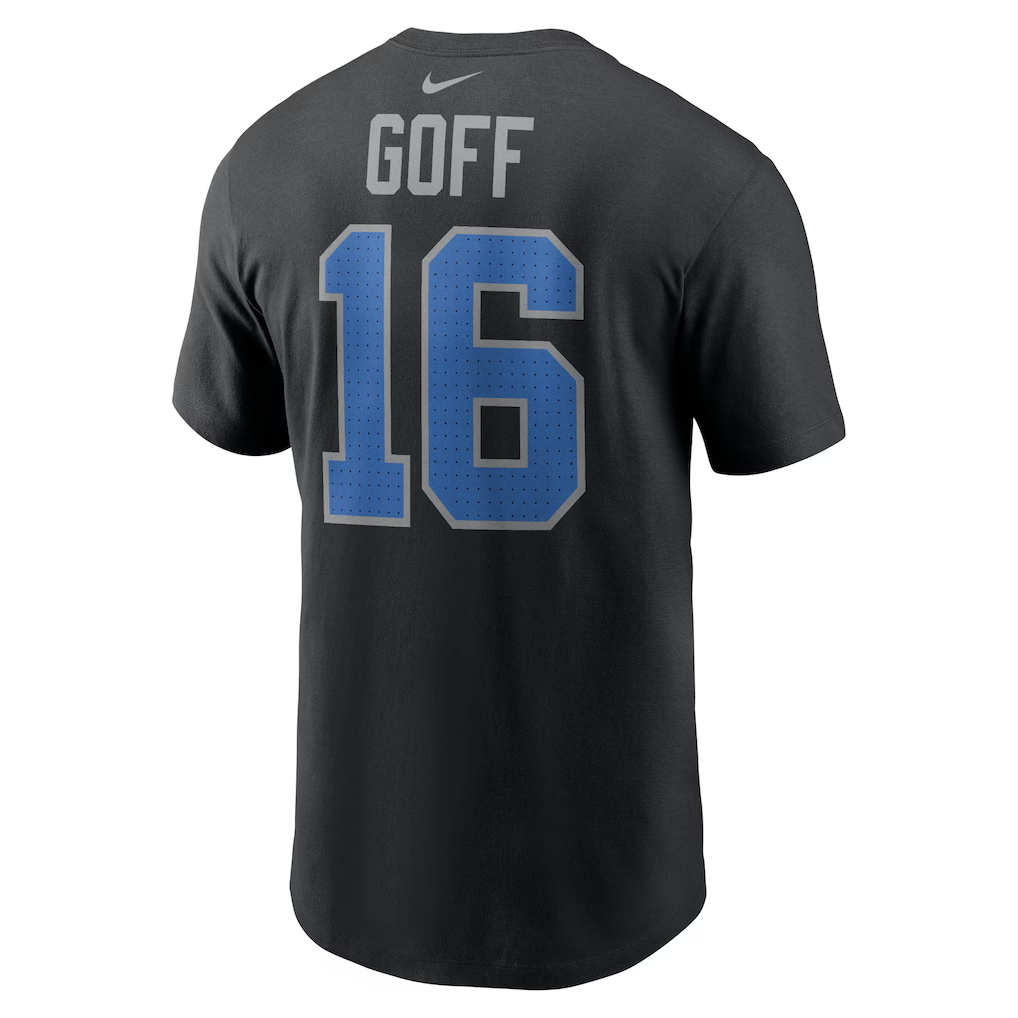 Men's Detroit Lions Jared Goff Black Name & Number T-Shirt