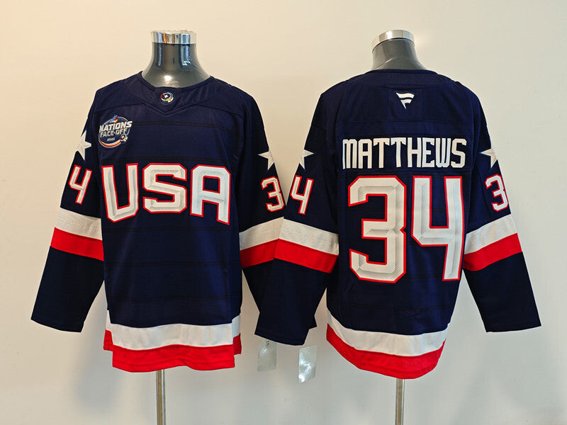 Men's United States 2025 4 Nations Face-Off Auston Matthews Fanatics Navy Breakaway Jersey