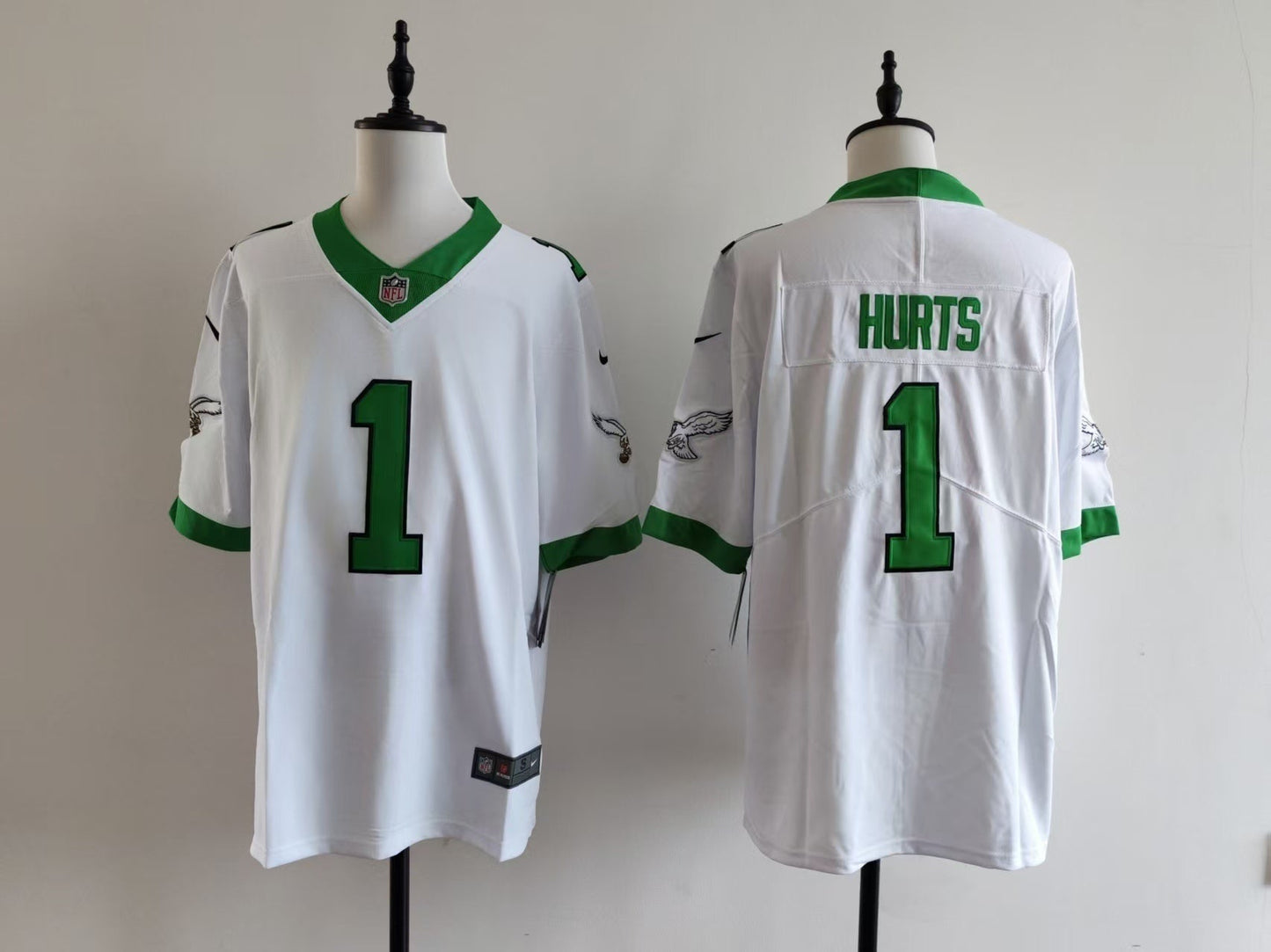 Men's Philadelphia Eagles Jalen Hurts Jersey-White with green printing