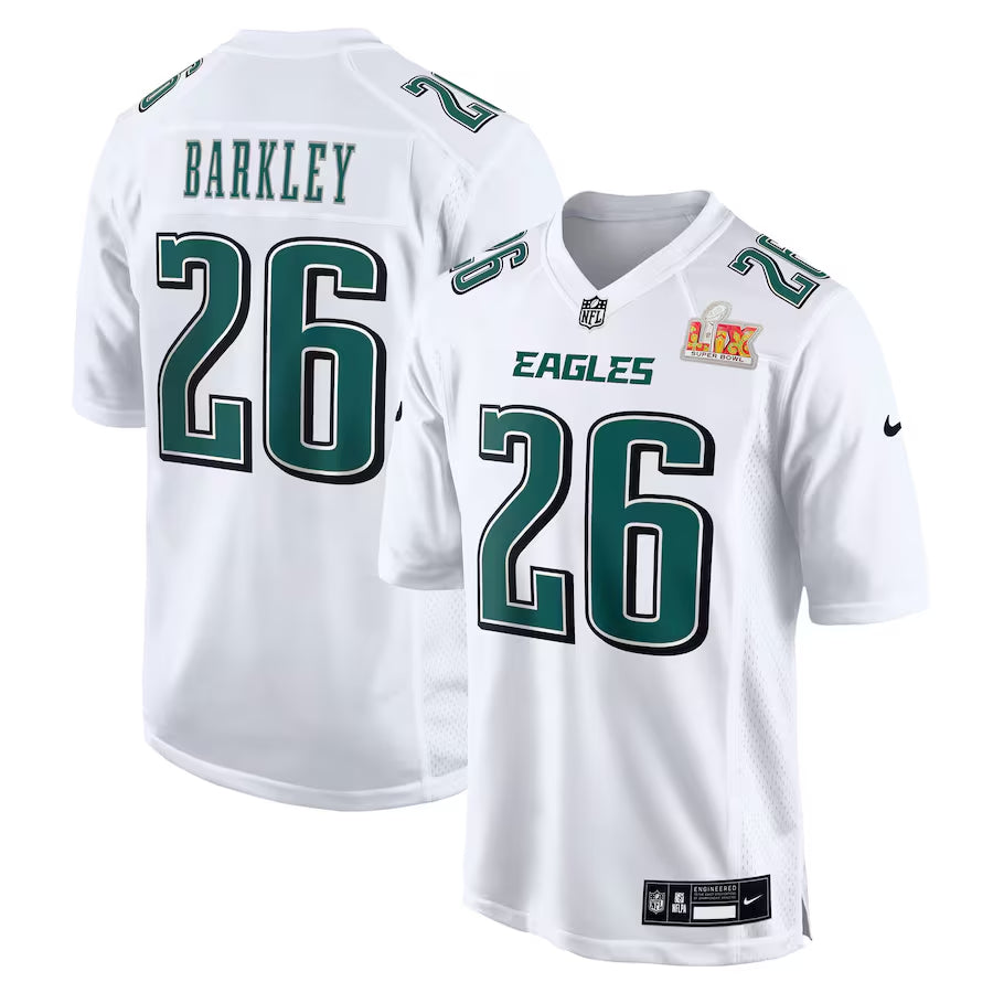 Men's Philadelphia Eagles Saquon Barkley Tundra White Super Bowl LIX Fashion Game Jersey