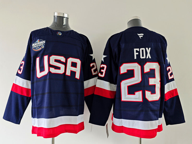 Men's United States 2025 4 Nations Face-Off Adam Fox #23 Fanatics Navy Breakaway Jersey