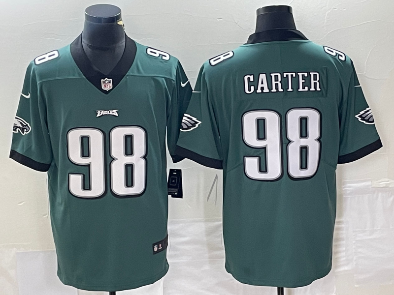 Men's Philadelphia Eagles Jalen Carter #98 Midnight Green 2023 NFL active First Round Pick Game Jerseys