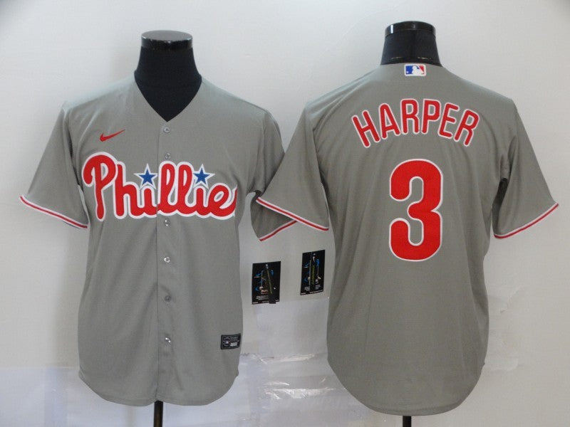 Men's Philadelphia Phillies #3 Bryce Harper Jersey1 Gray