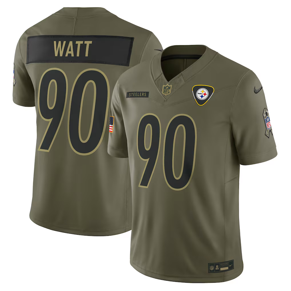 Men's Pittsburgh Steelers T.J. Watt Olive 2025 Salute to Service Limited Jersey