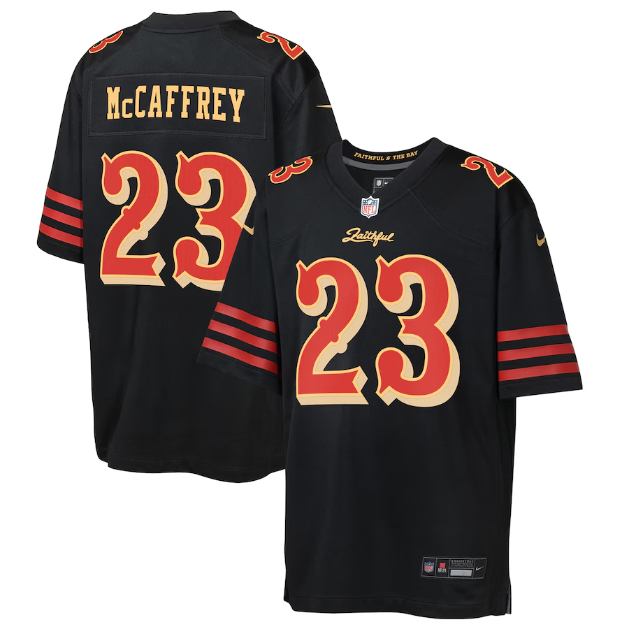 Youth San Francisco 49ers Christian McCaffrey Black 2025 Rivalries Collection Game Jersey
