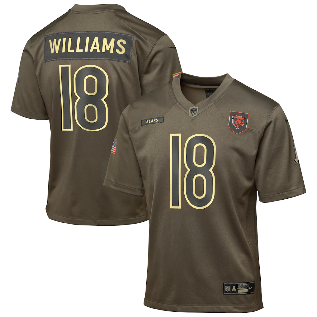 Youth Chicago Bears Caleb Williams Olive 2025 Salute to Service Game Jersey