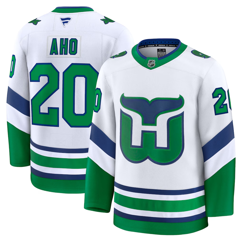Men's Carolina Hurricanes Sebastian Aho Fanatics White Throwback Breakaway Jersey