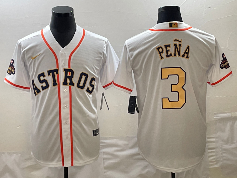 Men's Houston Astros Jeremy Pena White/Gold 2023 Gold Collection Replica Player Jersey1