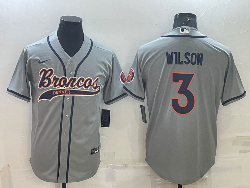 Men's Denver Broncos Russell Wilson Gray Game Jersey Joint Edition