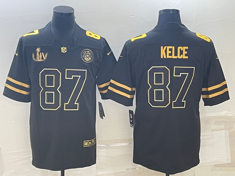 Men's Kansas City Chiefs Travis Kelce #87 Black Super Bowl LVII Patch Game Jersey1