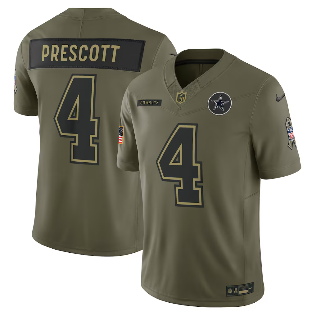 Men's Dallas Cowboys Dak Prescott Olive 2025 Salute to Service Limited Jersey