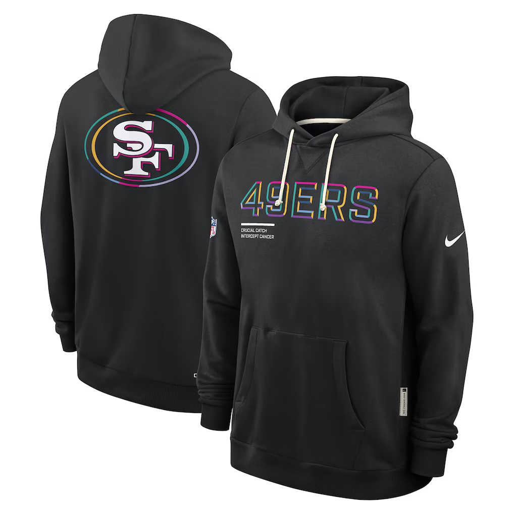 Men's San Francisco 49ers Black 2025 NFL Crucial Catch Sideline Standard Issue Dri-FIT Hoodie