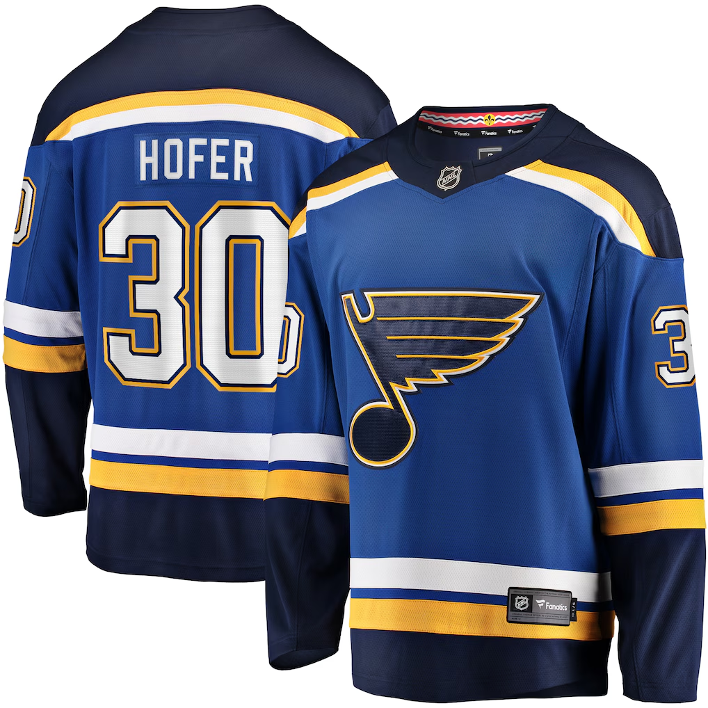 Men's St. Louis Blues Joel Hofer Fanatics Blue Home Breakaway Player Jersey