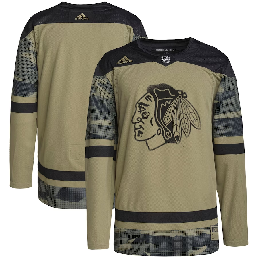 Men's Chicago Blackhawks Camo Military Appreciation Team Authentic Practice Blank Jersey1