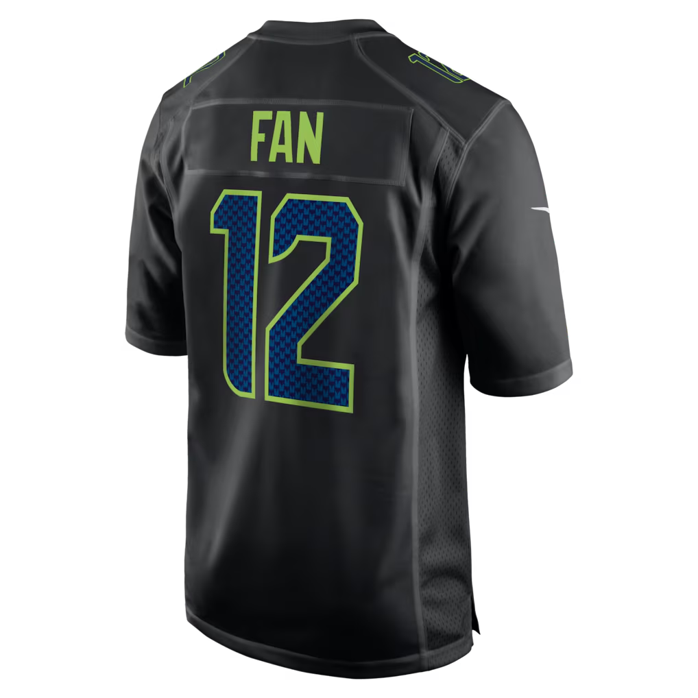 Men's Seattle Seahawks 12s Black Super Bowl LX Patch Carbon Fashion Game Jersey