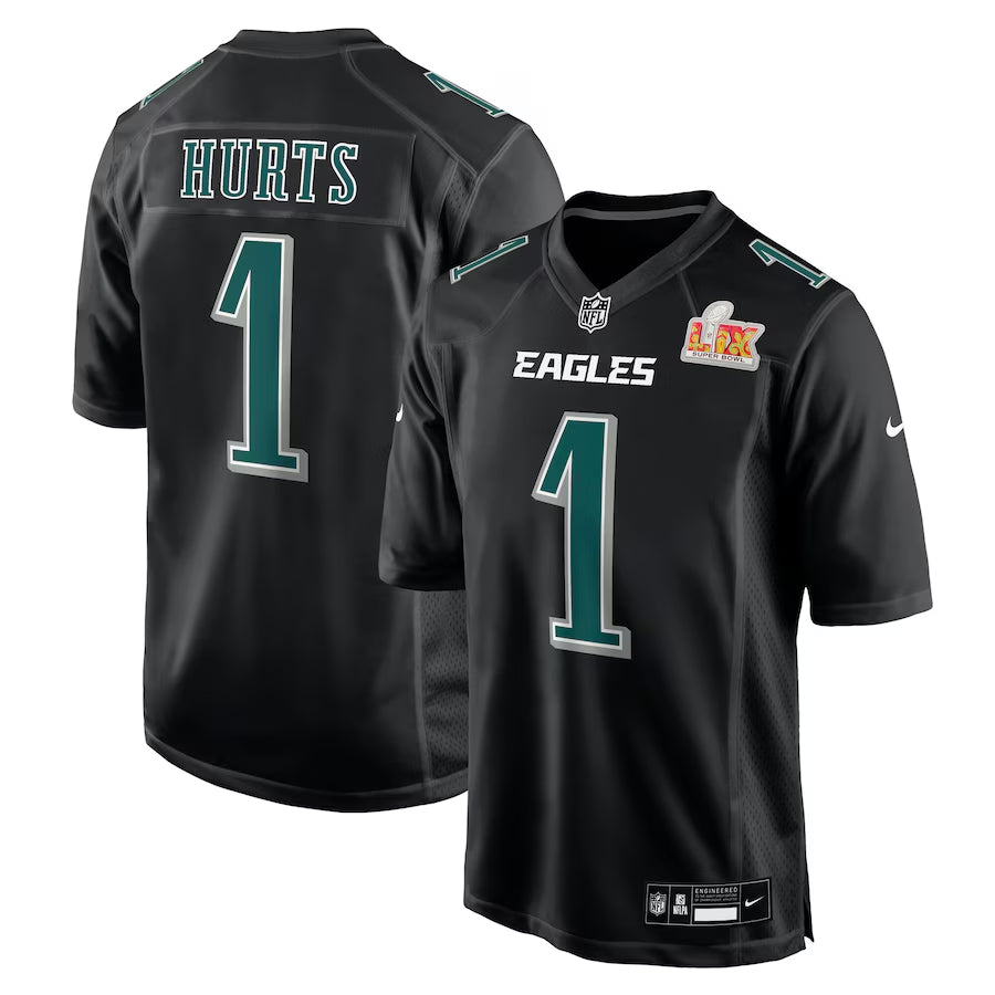 Men's Philadelphia Eagles Jalen Hurts Carbon Black Super Bowl LIX Fashion Game Jersey