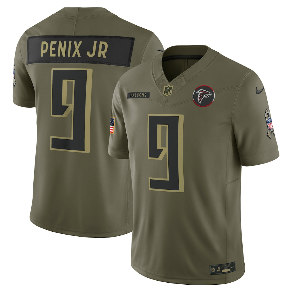 Men's Atlanta Falcons Michael Penix Jr. Olive 2025 Salute to Service Limited Jersey