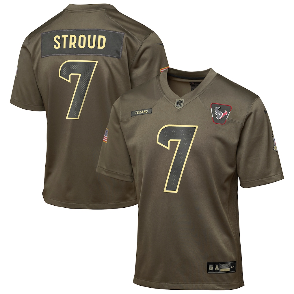 Youth Houston Texans C.J. Stroud Olive 2025 Salute to Service Game Jersey