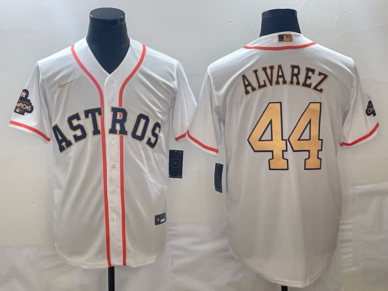 Men's Houston Astros Yordan Alvarez White/Gold 2023 Gold Collection Replica Player Jersey1