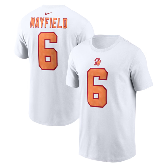 Men's '76 Tampa Bay Buccaneers Baker Mayfield  White 50th Season Name & Number T-Shirt
