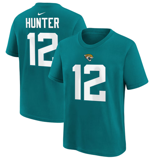 Jacksonville Jaguars Travis Hunter  Teal 2025 NFL Draft First Round Pick Name & Number T-Shirt