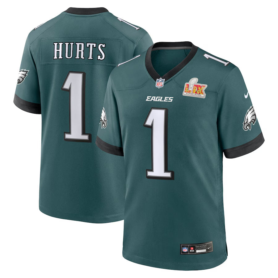 Men's Philadelphia Eagles Jalen Hurts  Midnight Green Super Bowl LIX Game  Jersey