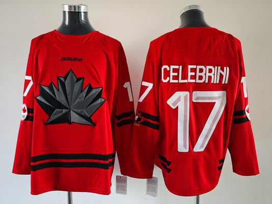 Men's Canada Hockey Luca Celebrini #17 Red 2026 Winter Olympics Jersey