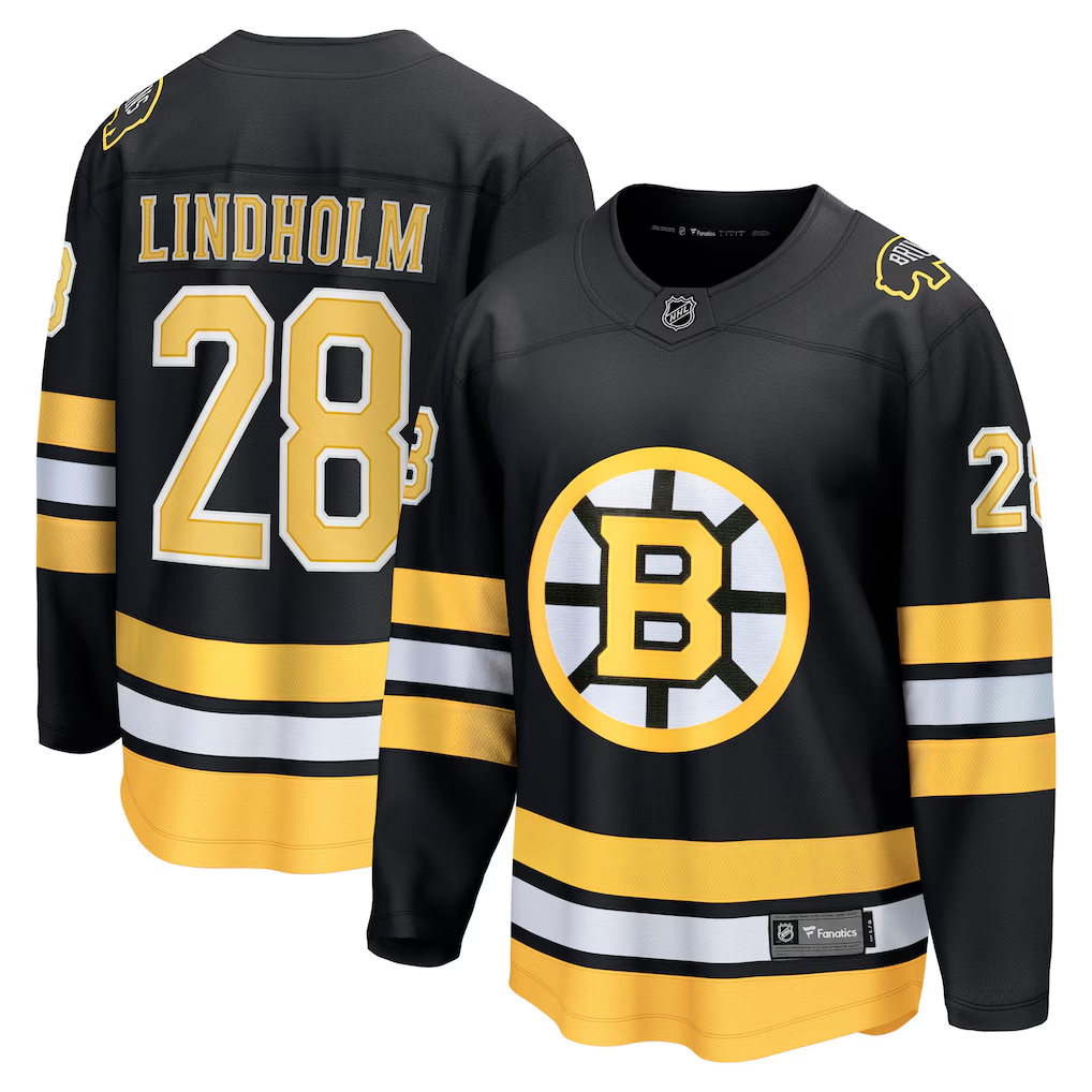 Men's Boston Bruins Elias Lindholm Fanatics Black Home Breakaway Player Jersey
