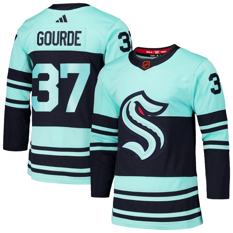 Men's Seattle Kraken Yanni Gourde  Light Blue Reverse Retro 2.0 Authentic Player Jersey