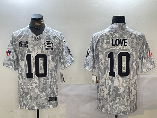 Men's Green Bay Packers Jordan Love Arctic Camo 2024 Salute to Service Limited Jersey