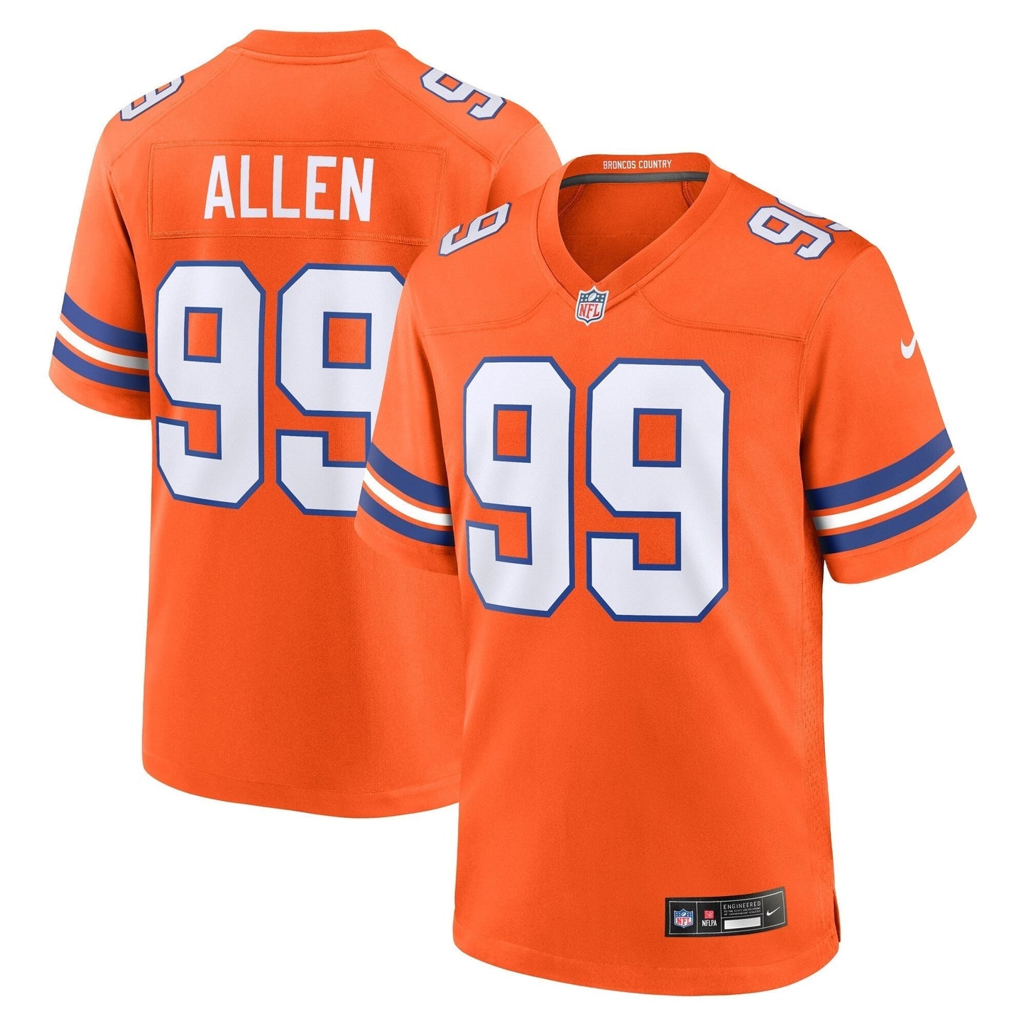 Zach Allen Denver Broncos  Mile High Collection 1977 Throwback   Game Jersey - Orange