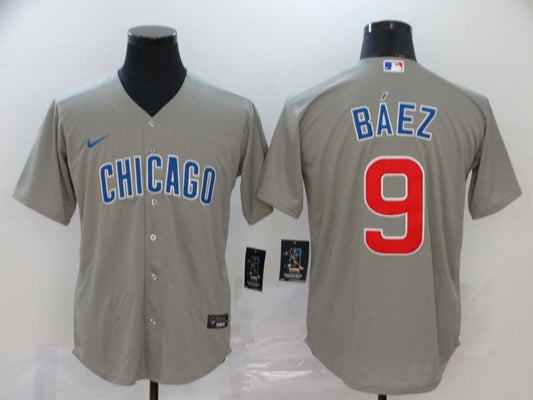 Men's Chicago Cubs Javier Baez #9 Gray Replica Baseball Jersey1
