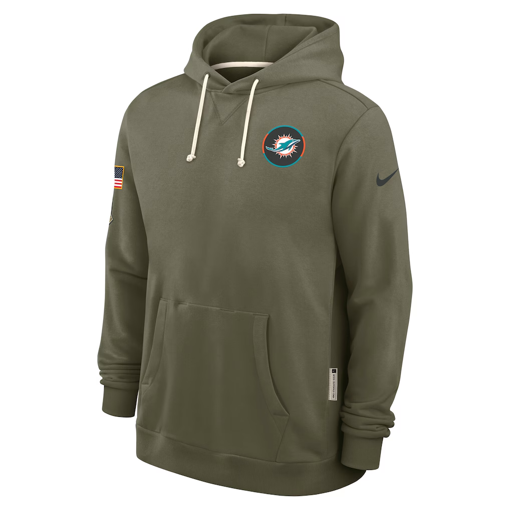 Men's Miami Dolphins  Olive 2025 Salute to Service Sideline Standard Issue Dri-FIT Hoodie