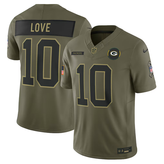Men's Green Bay Packers Jordan Love  Olive 2025 Salute to Service Limited Jersey