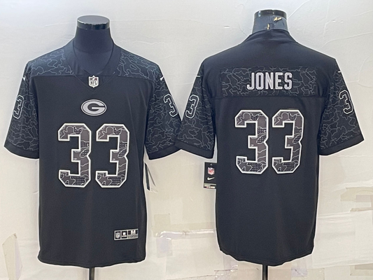 Men's Green Bay Packers Aaron Jones Black Retired Player RFLCTV Limited Jersey