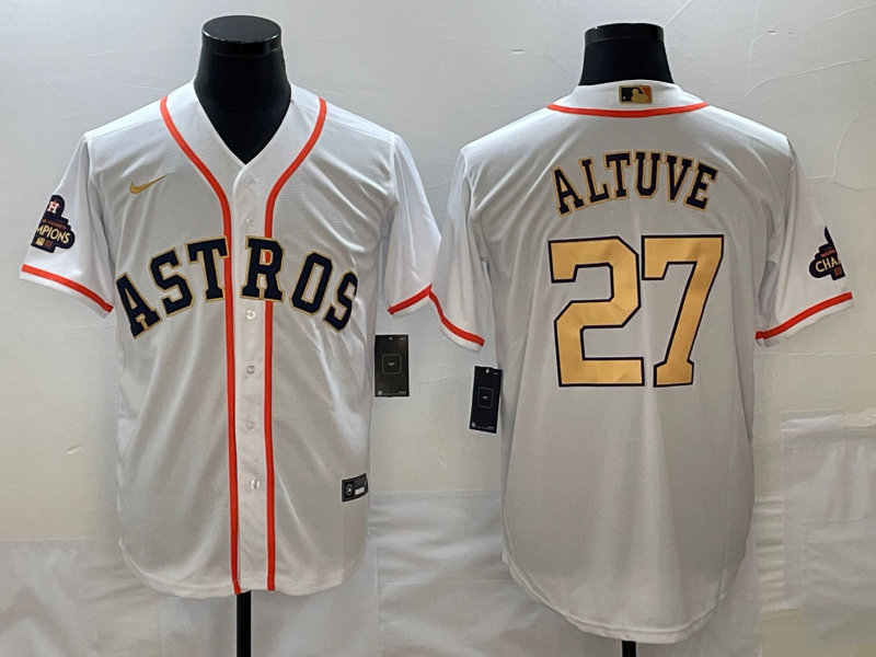 Men's Houston Astros Jose Altuve  White/Gold 2023 Gold Collection Replica Player Jersey1