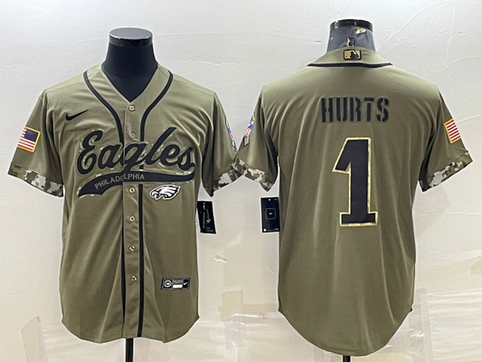 Men's Philadelphia Eagles Jalen Hurts Olive 2022 Salute To Service Limited Jersey Joint Edition