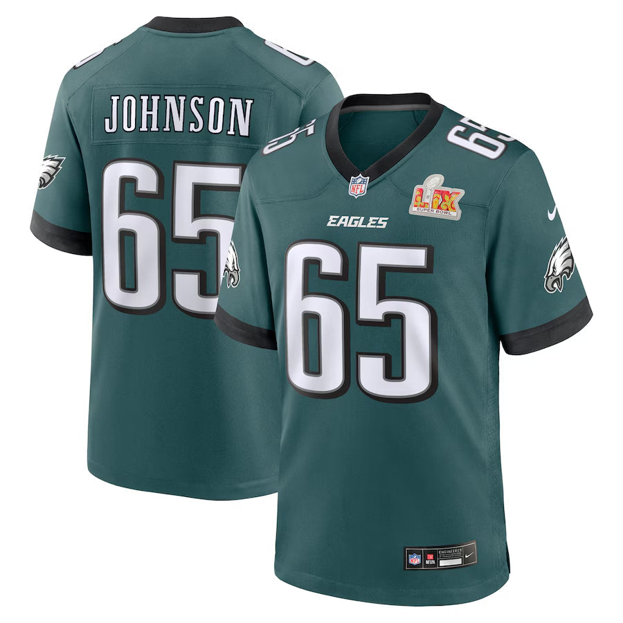 Men's Philadelphia Eagles Lane Johnson  Midnight Green Super Bowl LIX Game Jersey