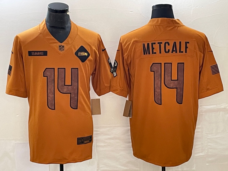 Men's Seattle Seahawks DK Metcalf Brown 2023 Salute To Service Limited Jersey