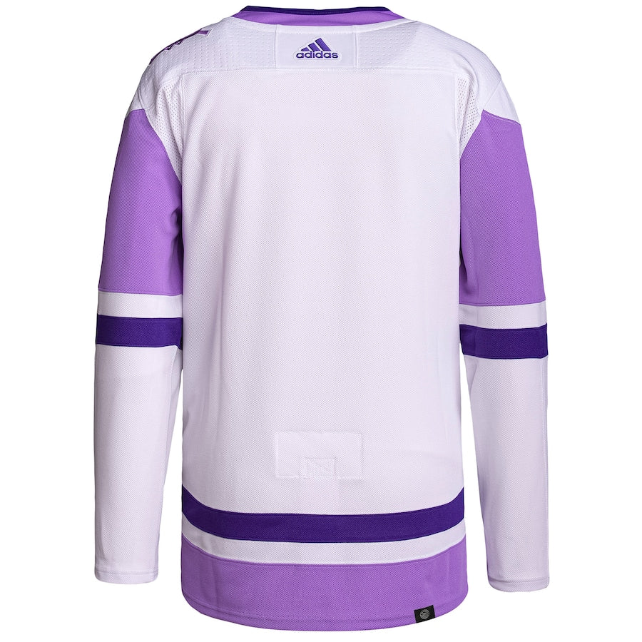 Custom Calgary Flames   Hockey Fights Cancer Primegreen  Blank Practice Jersey - White/Purple