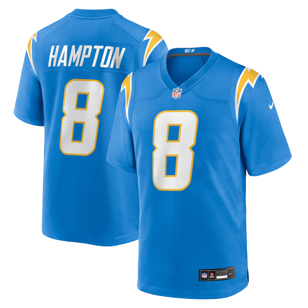 Men's Los Angeles Chargers Omarion Hampton  Powder Blue 2025 NFL Draft First Round Pick Game Jersey
