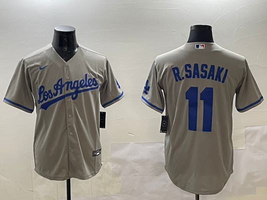 Men's Los Angeles Dodgers Roki Sasaki #11 Gray Alternate Replica Team Jersey