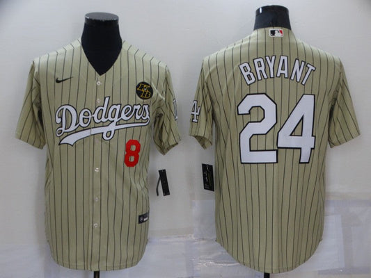 Men's Los Angeles Dodgers Kobe Bryant #8-24 Gold Replica Baseball Jersey1