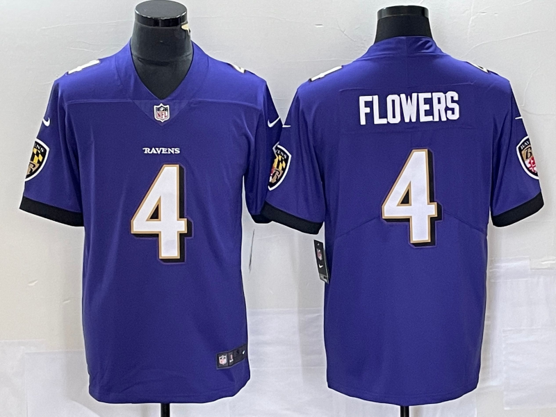 Men's Baltimore Ravens Zay Flowers #4 Purple 2023 NFL active First Round Pick Game Jerseys