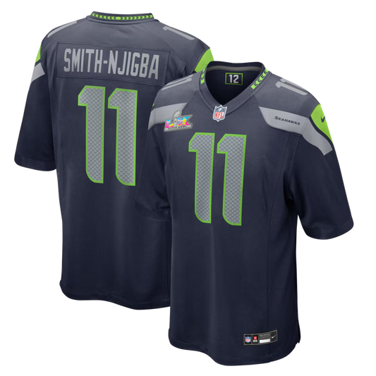 Men's Seattle Seahawks Jaxon Smith-Njigba College Navy Super Bowl LX Patch Game Jersey