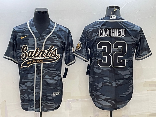 Men's New Orleans Saints Tyrann Mathieu Grey Camouflage Game Jersey Joint Edition