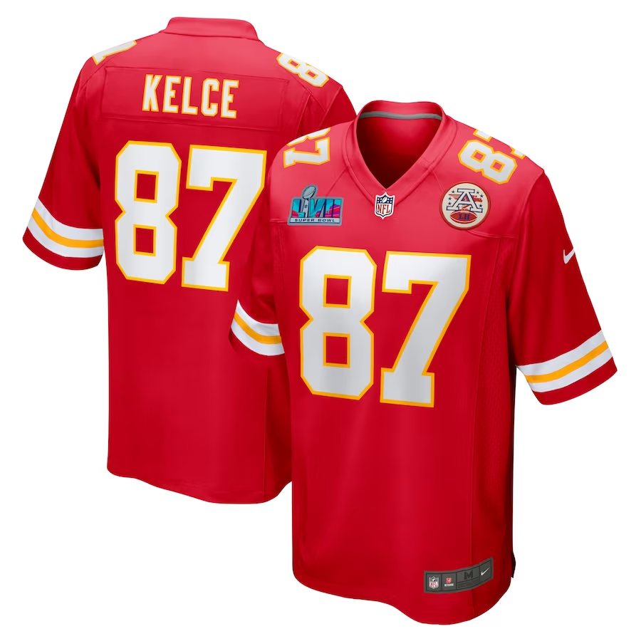 Men's Kansas City Chiefs Travis Kelce Red Super Bowl LVII Patch Game Jersey