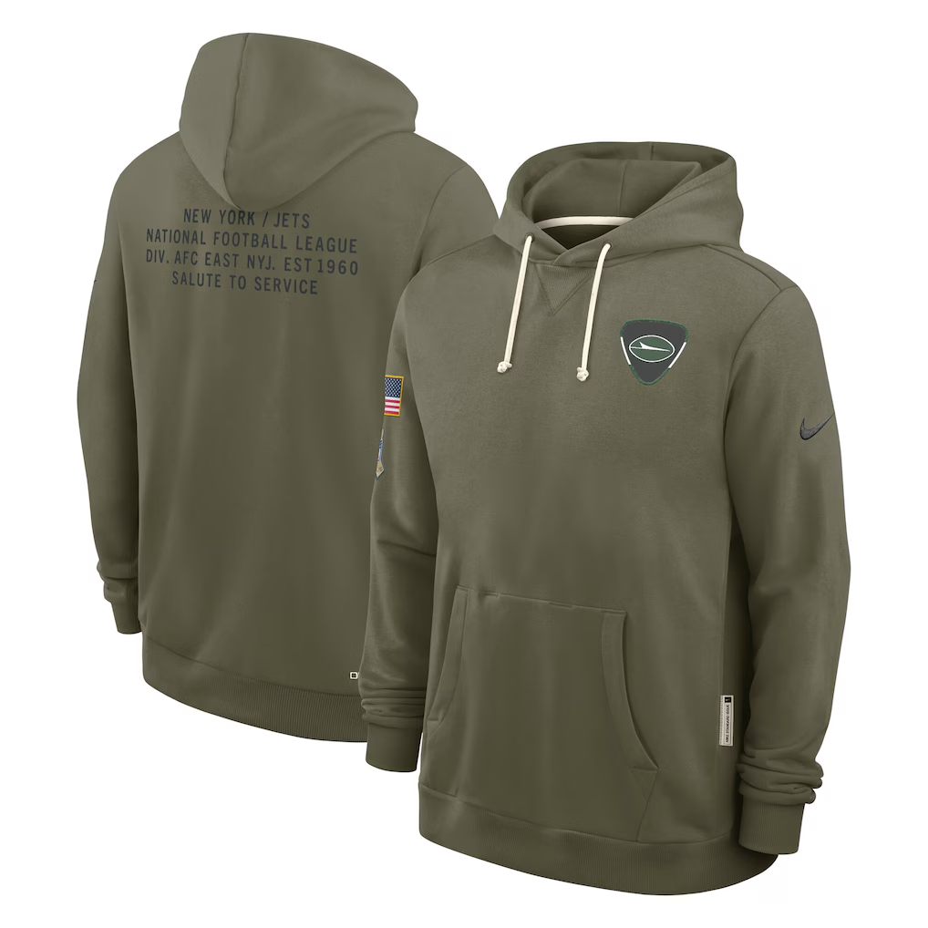 Men's New York Jets  Olive 2025 Salute to Service Sideline Standard Issue Dri-FIT Hoodie
