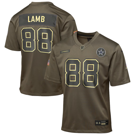 Youth Dallas Cowboys CeeDee Lamb  Olive 2025 Salute to Service Game Jersey